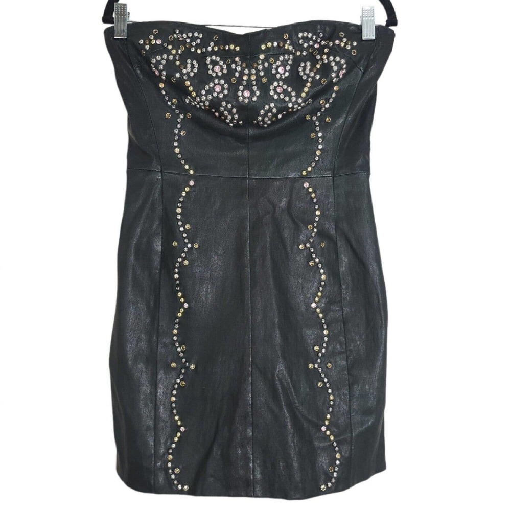 Isabel Marant Womens Dress Diana Black Lamb Leather Studded Strapless Mini Y2K 8 - Picture 2 of 12